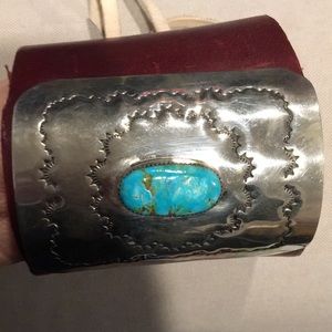 Hallmarked Turquoise/ Sterling leather cuff